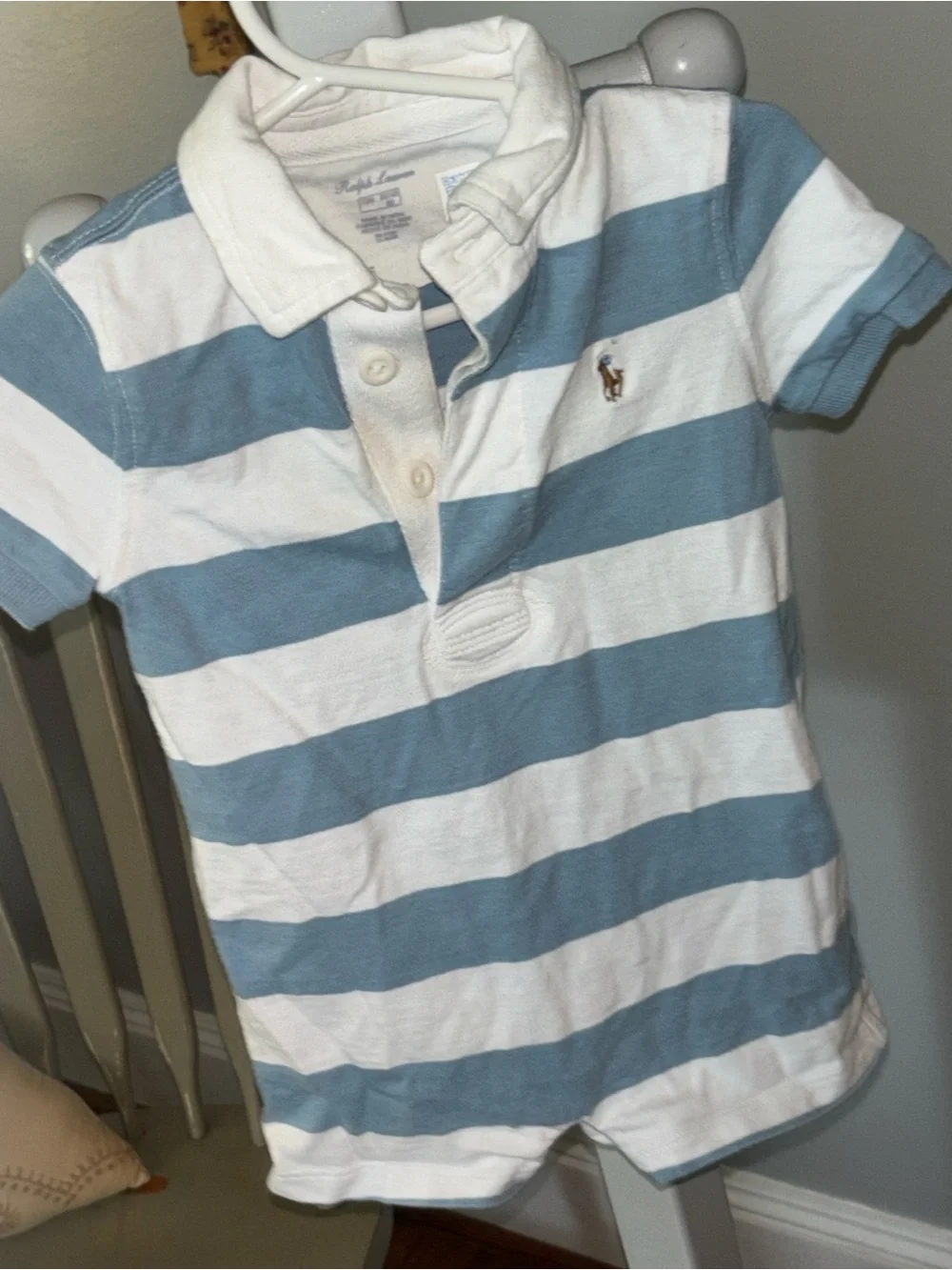 Ralph Lauren 12mos  Boys Blue & White Stripe Polo Romper
